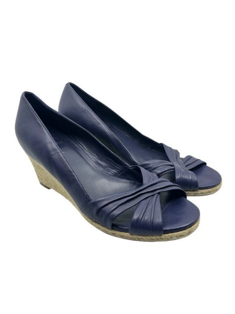 Cole Haan Nike Air Women's 9 B Wedge Heels Blue Espadrille Leather Sandal D37242